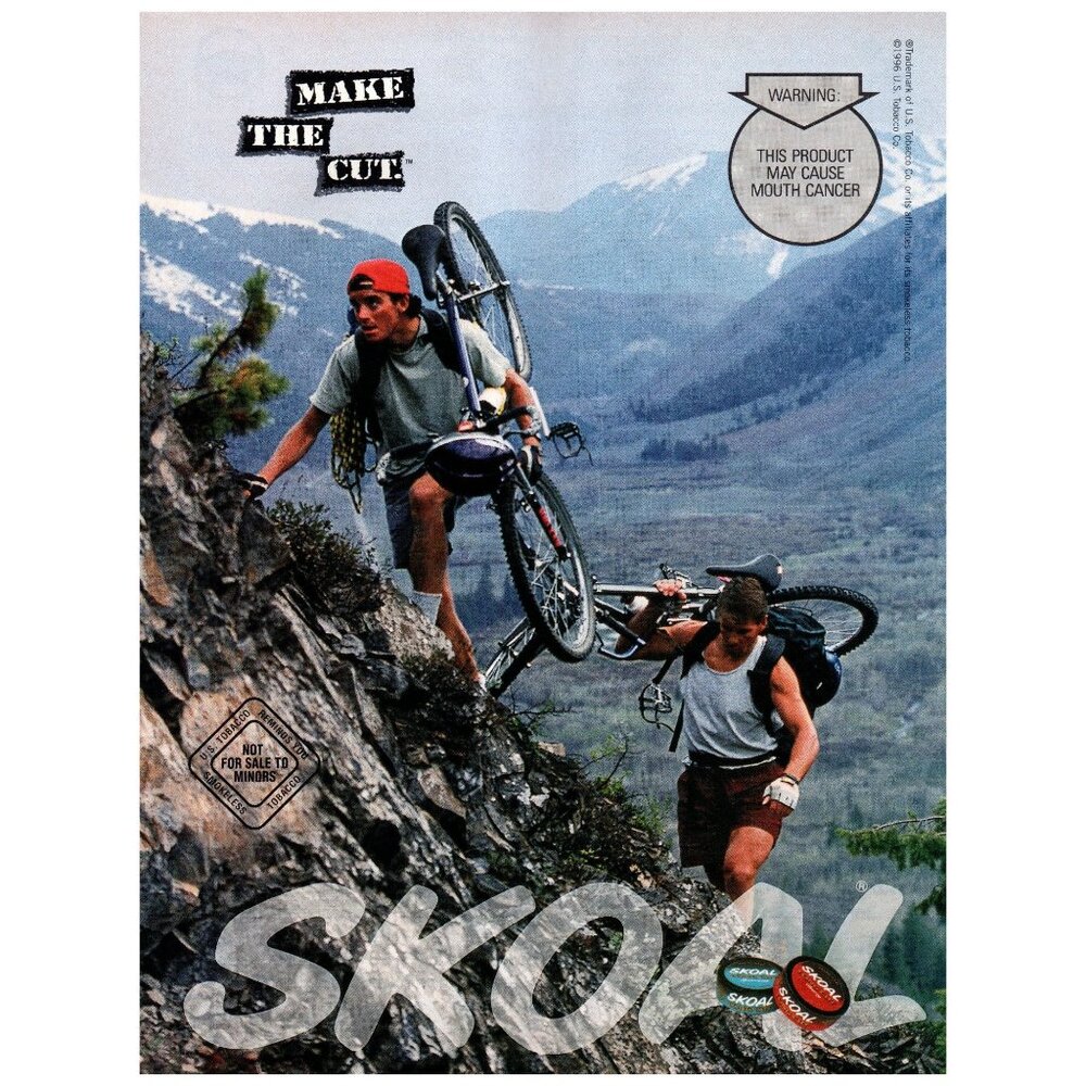 1996 Skoal Smokeless Tobacco Vintage Print Ad Mountain Biking Climbing Wall Art